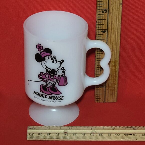 Walt Disney Productions White Milk Glass Cup Minnie Mouse Pedestal Footed Mug - Picture 7 of 11